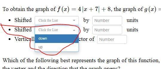 Analyze the graph of the function f(x)=4|x+7|+8 compared to the graph of the absolute-example-3