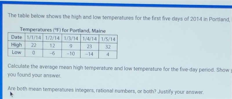 What is the average mean high temperature and low temperature for the five day period-example-1