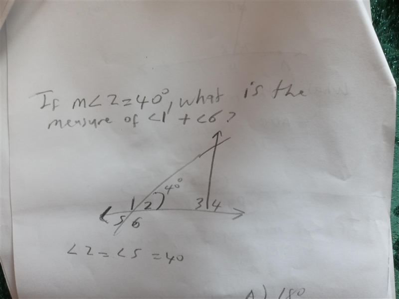 If m 2 = 40 what is the measure of 1 + 6-example-1