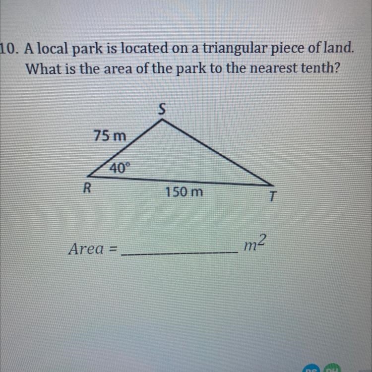 A local park is located on a triangular piece of land.What is the area of the park-example-1