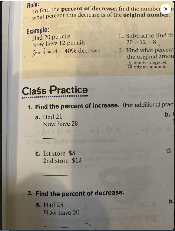 Find the percent of increasea) Had 21 Now have 28-example-1