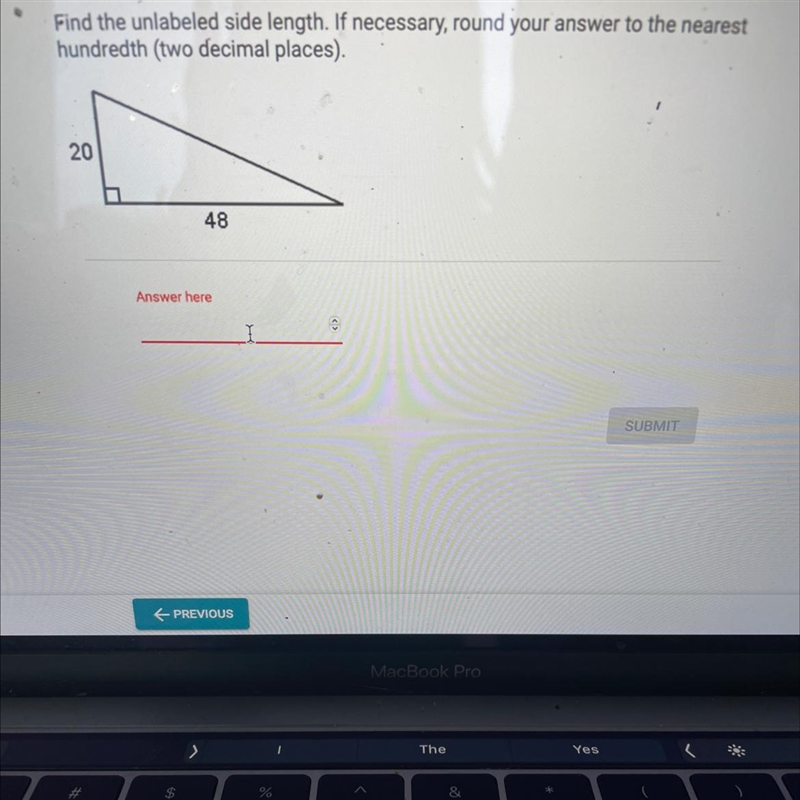 Find the unlabeled side length. If necessary, round your answer to the nearesthundredth-example-1