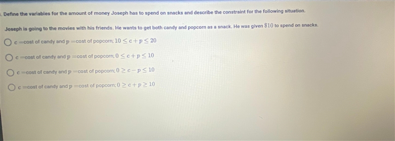 Define the variables for the amount of money Joseph has to spend on snacks and describe-example-1