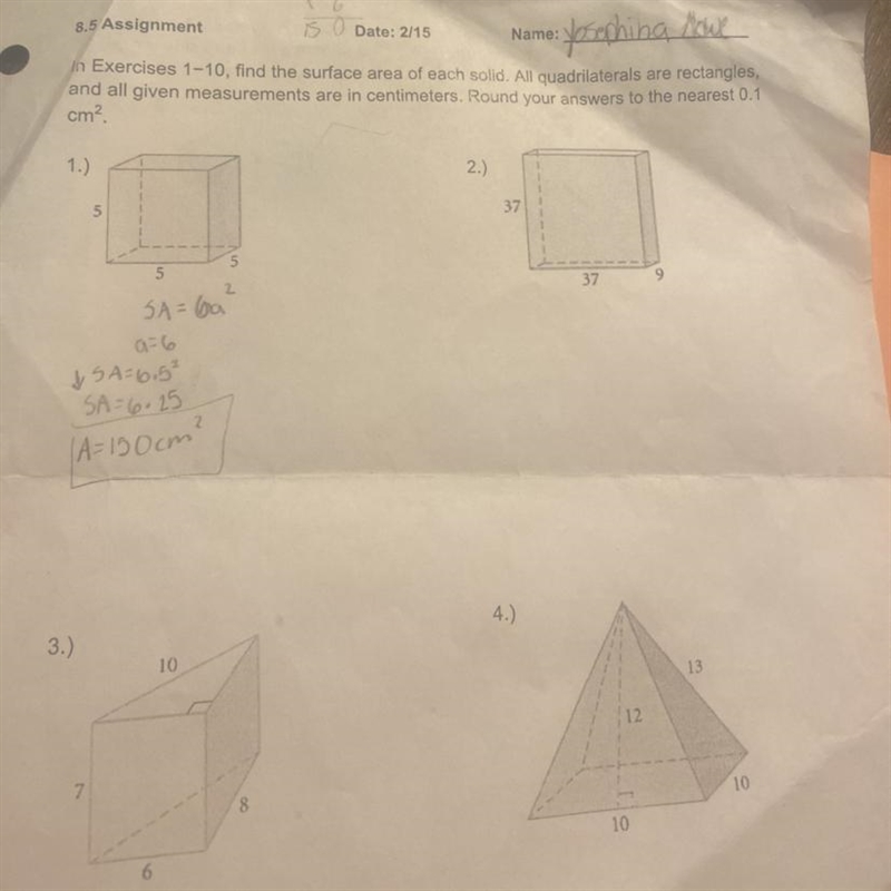 in Exercises 1-10, find the surface area of each solid. All quadrilaterals are rectangles-example-1