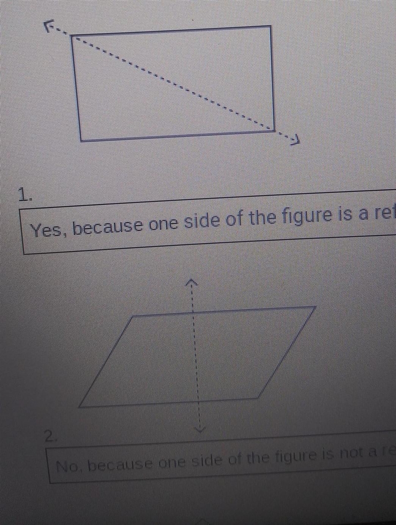 For problems 1-4 determine if the dotted line is a line of symmetry-example-1