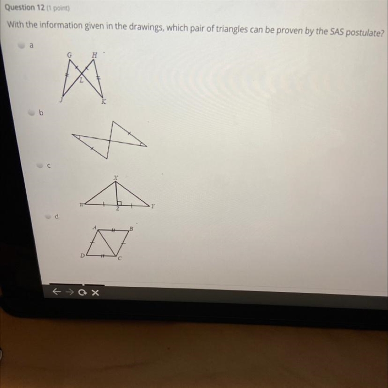 With the information given in the drawings, which pair of triangles can be proven-example-1