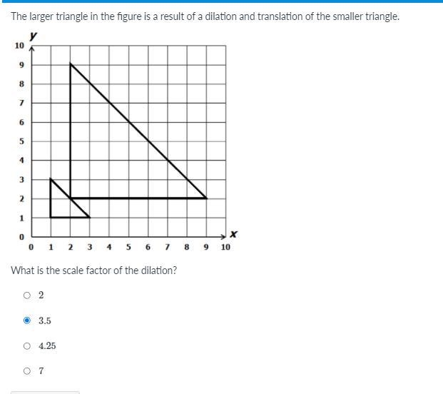 The larger triangle in the figure is a result of a dilation and translation of the-example-1