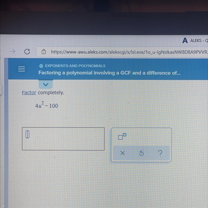 Factor completely . 4u^2 - 100-example-1