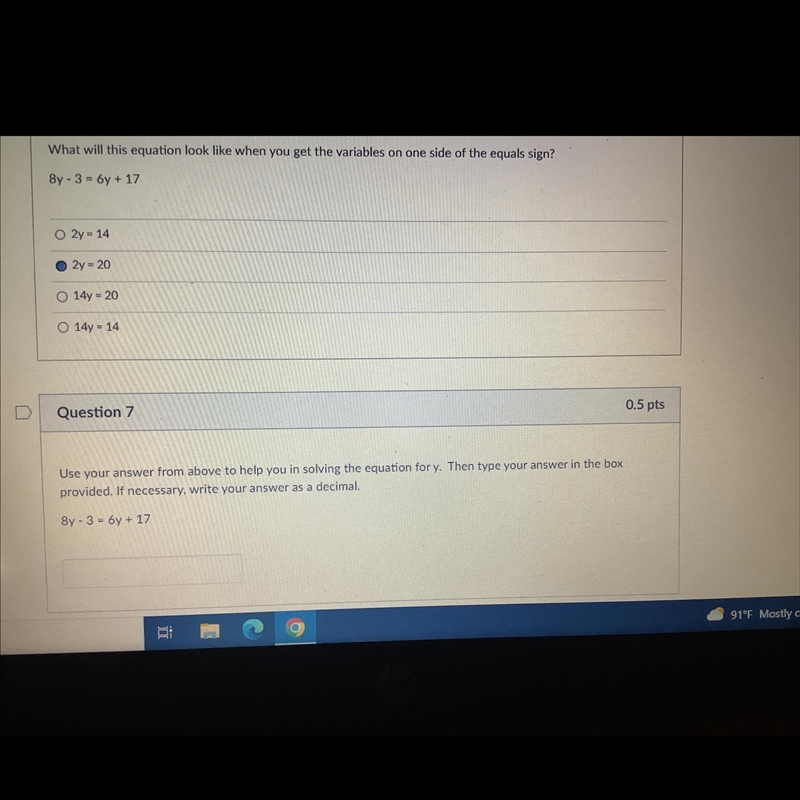 You the answer from above to help you involve the equation for why. Then type your-example-1