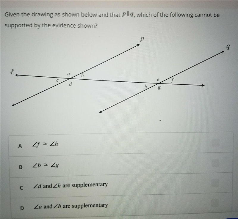 Given the drawing as shown below and that p parallel q, which of the following cannot-example-1