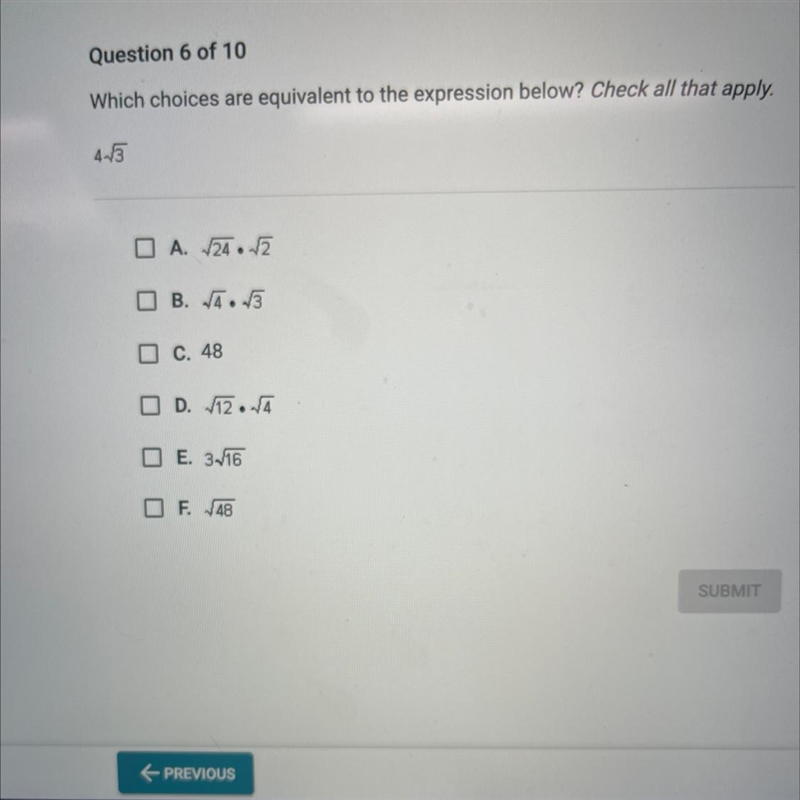 Which choices are equivalent to the expression below-example-1