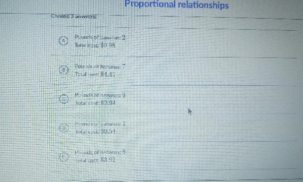 which numbers of the pounds of bananas and total cost of the bananas could be used-example-2