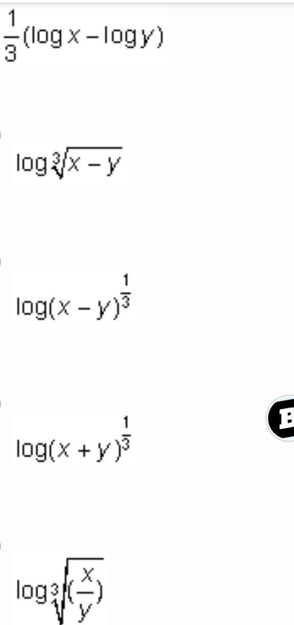 Which is the correct expression for 1 /3 (log x - log y )-example-1