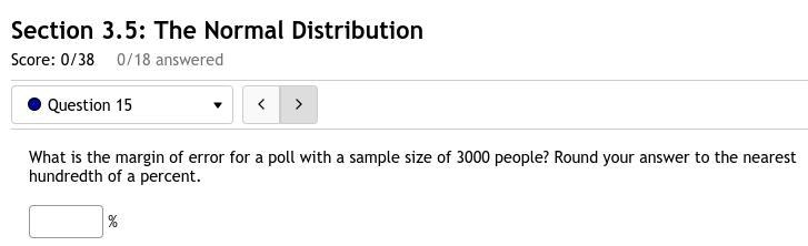 15. What is the margin of error for a poll with a sample size of 3000 people? Round-example-1