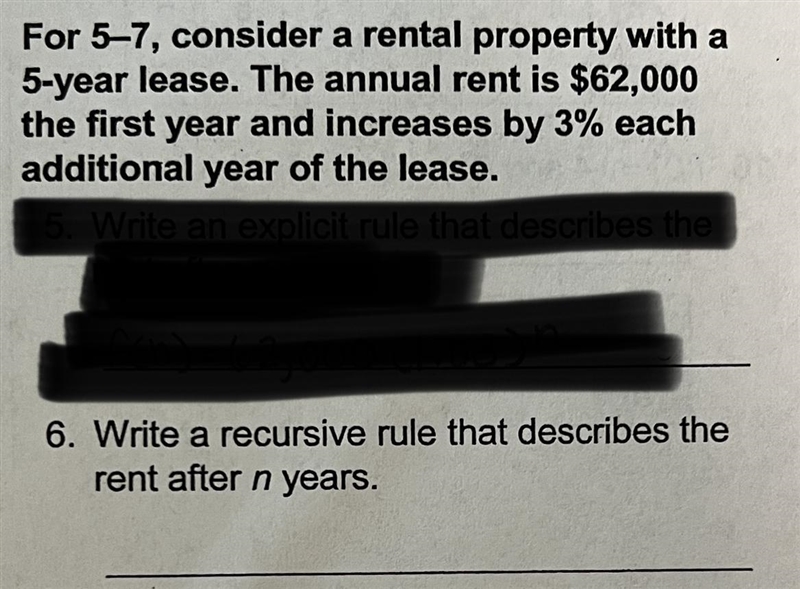 Write a recursive rule that describes the rent after ‘n’ years.-example-1