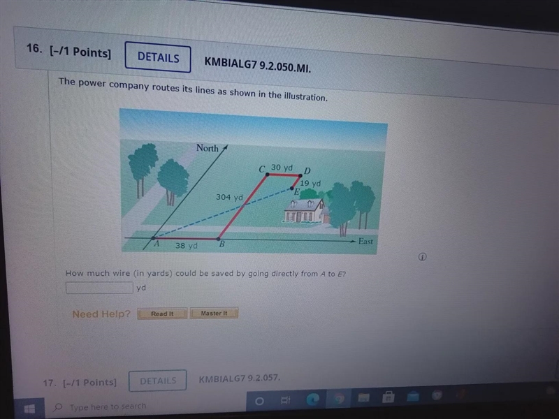 The power company routes its lines as shown in the illustration. How much wire ( in-example-1