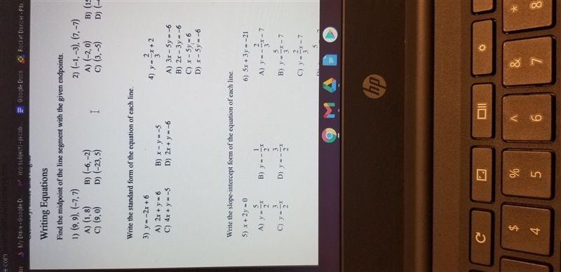 Write the standard form of the equation of each line. 3) y = -2x + 6 A) 2x + y = 6 C-example-1