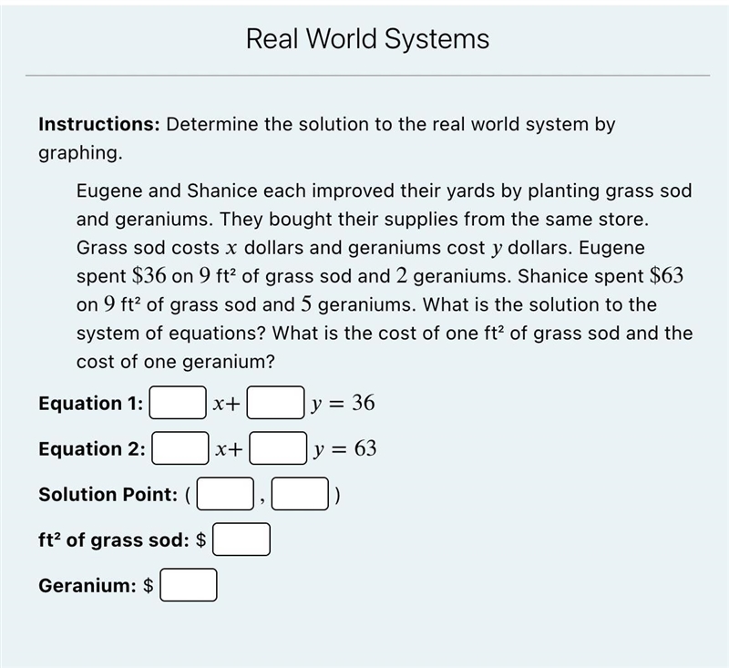 Instructions: Determine the solution to the real world system by graphing.Eugene and-example-1