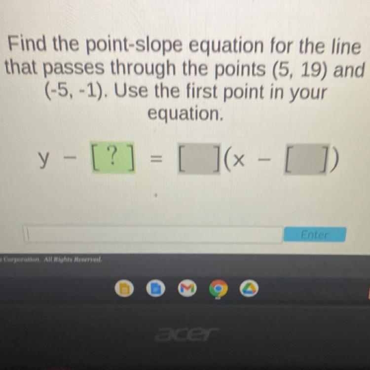 Find the point-slope equation for the line that passes through the points (5,19) and-example-1