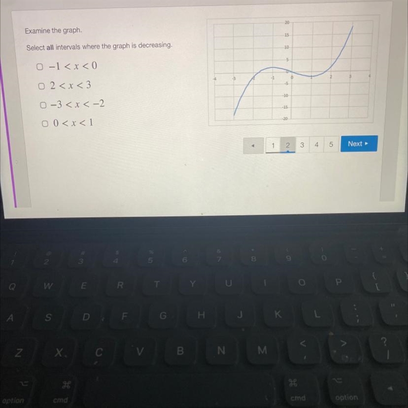 20Examine the graph.15Select all intervals where the graph is decreasing.1050-1 &lt-example-1