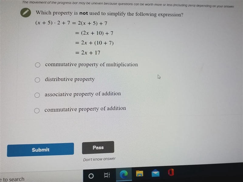 Which property is not used to simplify the following equation?-example-1