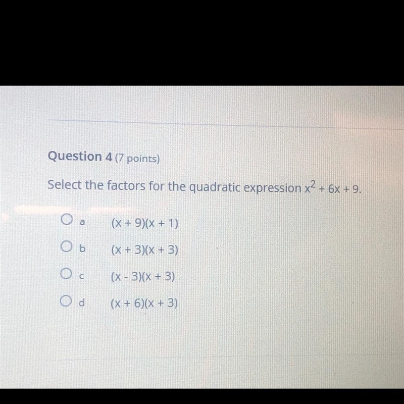 Select the factors for the quadratic expression x^2+ 6x +9-example-1