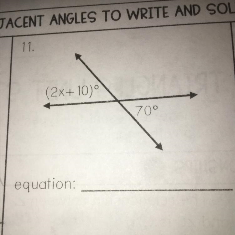 What the equation is what x equals and the angle mesures-example-1