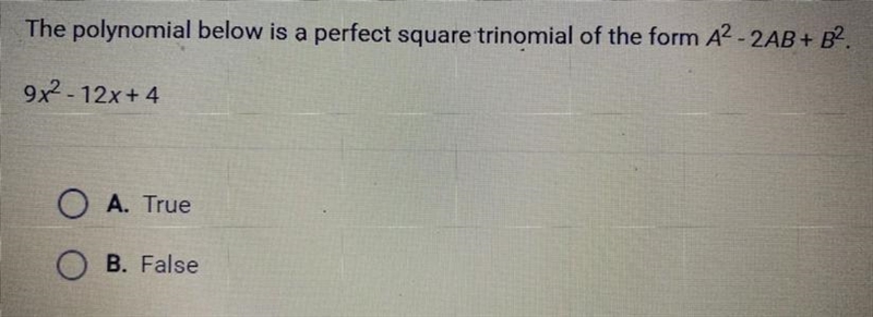 The polynomial below is a perfect square trinomial of the form A^2 - 2AB + B^2 9x-example-1