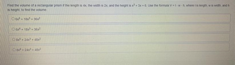 I need to Find the volume of a rectangular prism if the length is 4x, the width is-example-1