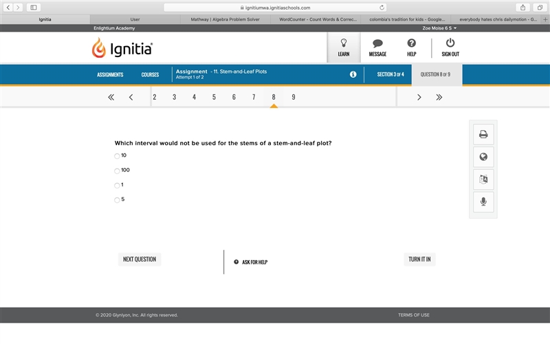 Which interval would not be used for the stems of a stem-and-leaf plot?1010015-example-1