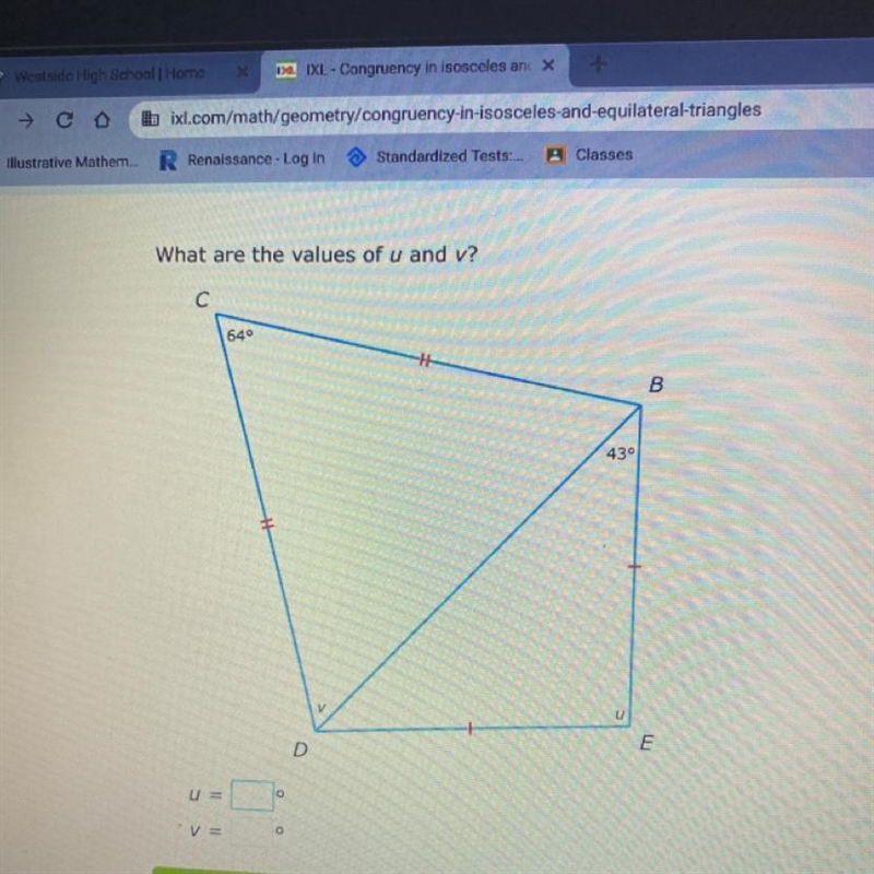 What are the values of u and v? u = ?° v = ?°-example-1