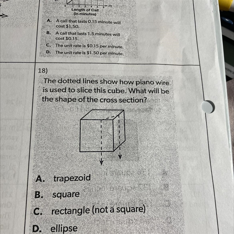 The dotted lines show how piano wire is used to slice this cube. What will be the-example-1