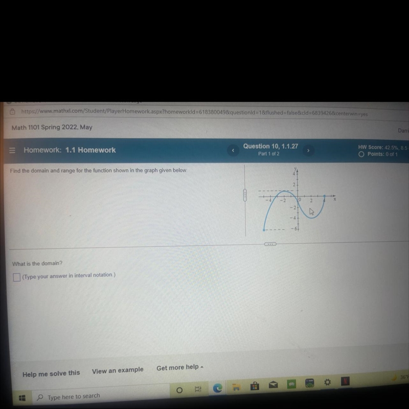 Two part question the first one how do I find the domain and range of the graph-example-1