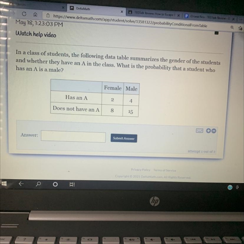 In a class of students, the following data table summarizes the gender of the students-example-1