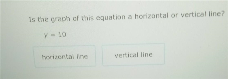 Is the graph of this equation a horizontal or a vertical line y=10-example-1