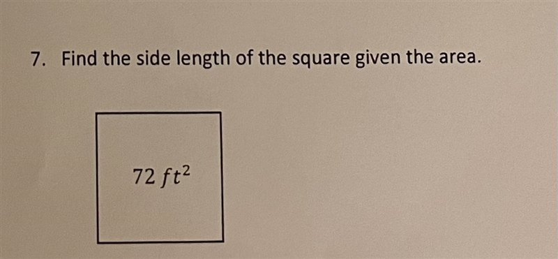 Find the side length of the square given the area-example-1