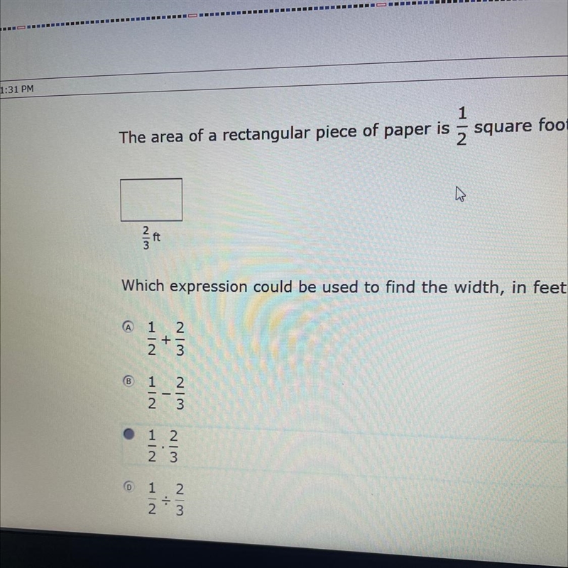 The area of a rectangular piece of paper is 1/2 square foot-example-1