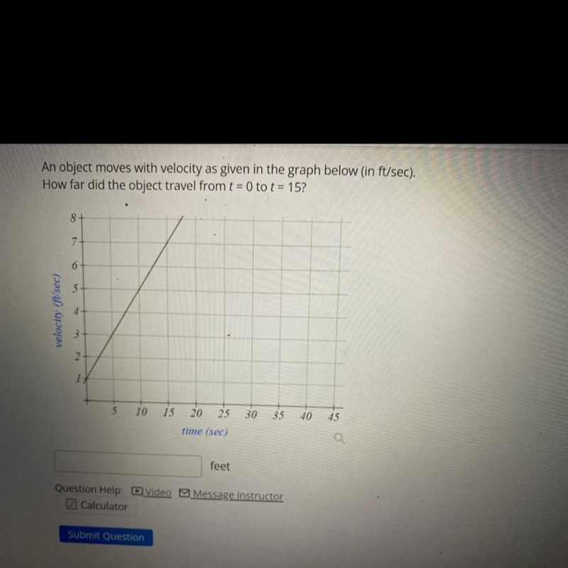 An object moves with velocity as given in the graph below (in ft/sec How far did the-example-1