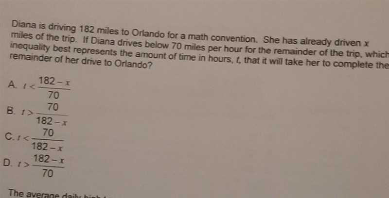 Diana is driving 182 miles to Orlando for a math convention. She has already driven-example-1