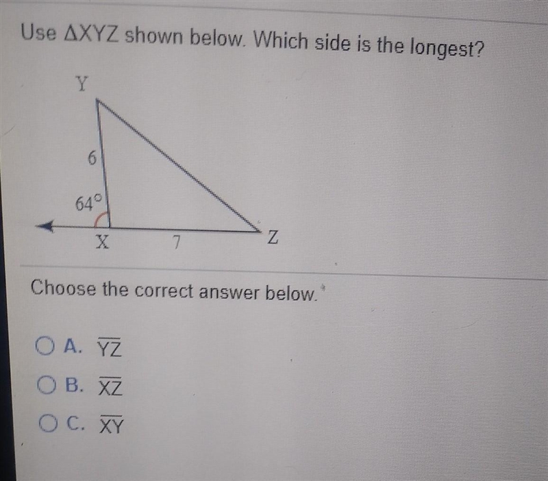 Use XYZ shown below. which side is the longest?-example-1