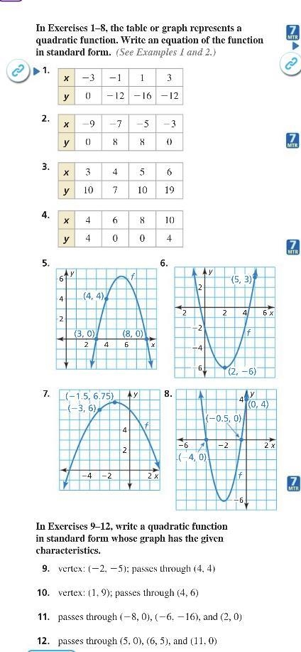 HELP QUICK PLEASE all i need is 6,10,&12 In exercises 1-8, the table or graph-example-1