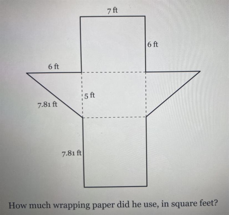 josiah wraps a gift box in the shape of triangular prism. the figure below shows a-example-1