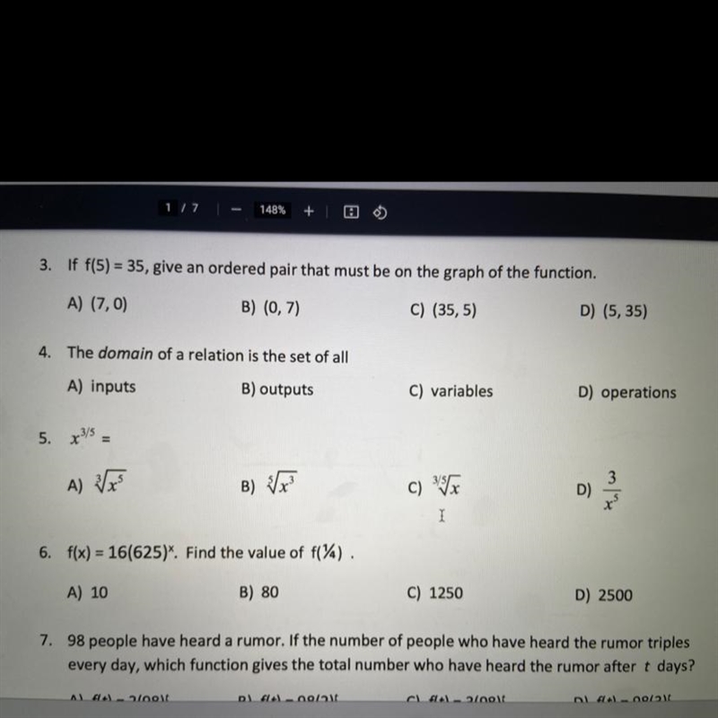 3. If f(5)=35, Give an ordered pair that must be on the graph of the function-example-1