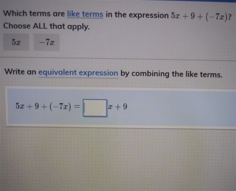 I chosed all like terms, but I need help at the bottom-example-1