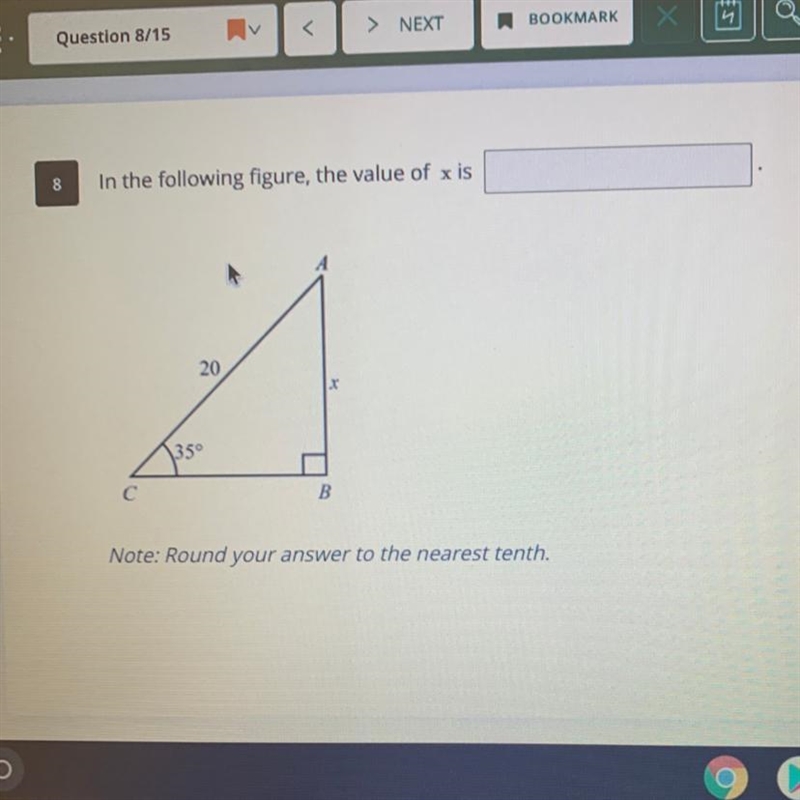 In the following figure, the value of x is20BNote: Round your answer to the nearest-example-1