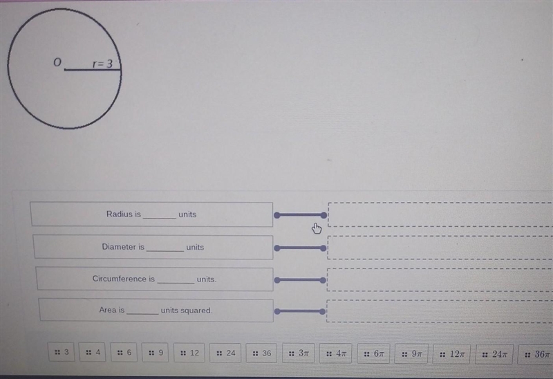 Given the circle below match the following items with their correct values-example-1