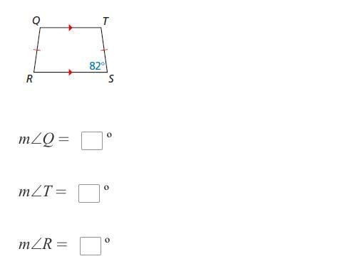 Find the measure of each angle in the isosceles trapezoid.-example-1