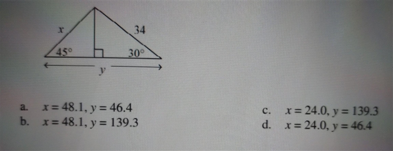 Please help! find the value of x and y rounded to the nearest tenth !!! choose the-example-1