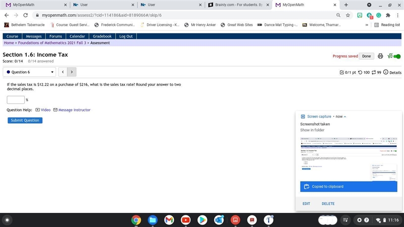 6. If the sales tax is $12.22 on a purchase of $216, what is the sales tax rate? Round-example-1