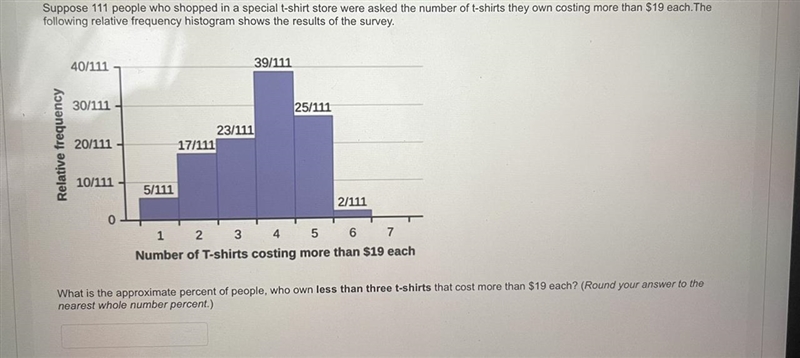 Suppose 111 people who shopped in a special t-shirt store were asked the number of-example-1